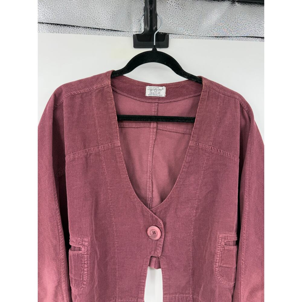 Completo Collection Women’s Corduroy Oversized Cropped Jacket OS Burgundy Artsy - Picture 3 of 11